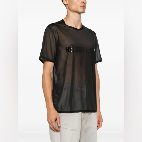 HELMUT LANG Unisex Short Sleeve Sheer Chiffon Logo Tee Size Medium NWT - Picture 5 of 11